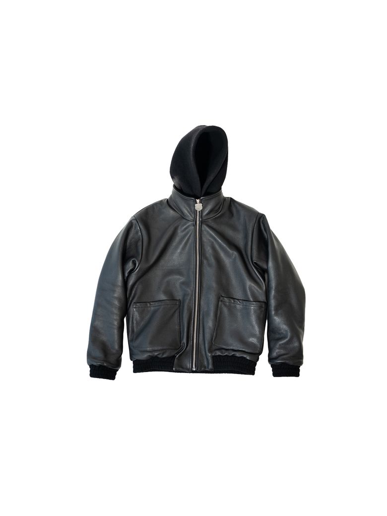 Leather hooded jacket